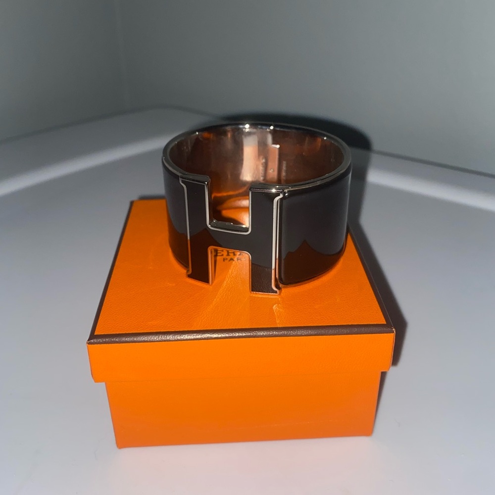 Clic Clac H Black Enamel Palladium Plated Extra Wide Bracelet